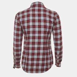 Pre Owned Burberry Burgundy Checks Cotton Long Sleeve Shirt XS