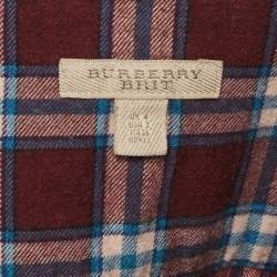 Pre Owned Burberry Burgundy Checks Cotton Long Sleeve Shirt XS
