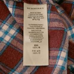 Pre Owned Burberry Burgundy Checks Cotton Long Sleeve Shirt XS