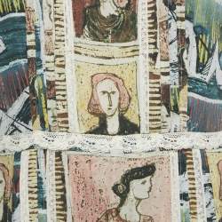 Pre Owned Burberry Multicolor Framed Heads Print Silk Lace Trim Maxi Dress M