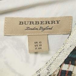 Pre Owned Burberry Multicolor Framed Heads Print Silk Lace Trim Maxi Dress M