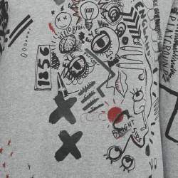 Pre Owned Burberry Grey Printed Cotton Knit Crewneck Sweatshirt L