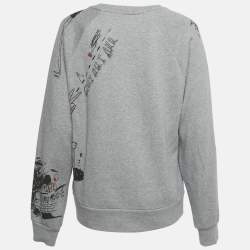 Pre Owned Burberry Grey Printed Cotton Knit Crewneck Sweatshirt L
