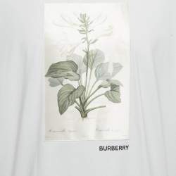 Pre Owned Burberry White Botanical Sketch Print Applique Cotton T-Shirt XL
