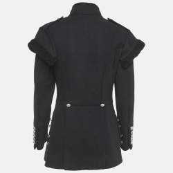 Pre Owned Burberry Navy Blue Felt Baschurch Military Style Tail Jacket S