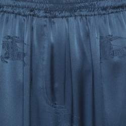 Pre Owned Burberry Midnight Blue Satin Logo Elasticized Waist Pants S