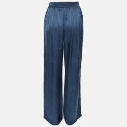 Pre Owned Burberry Midnight Blue Satin Logo Elasticized Waist Pants S