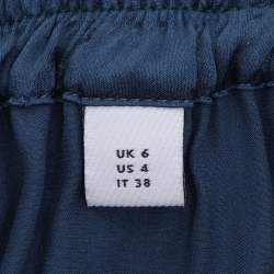 Pre Owned Burberry Midnight Blue Satin Logo Elasticized Waist Pants S