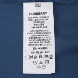 Pre Owned Burberry Midnight Blue Satin Logo Long Sleeve Shirt S