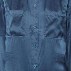 Pre Owned Burberry Midnight Blue Satin Logo Long Sleeve Shirt S