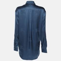 Pre Owned Burberry Midnight Blue Satin Logo Long Sleeve Shirt S
