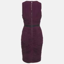 Pre Owned Burberry Burgundy Plisse Sleeveless Sheath Dress S