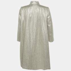 Pre Owned Burberry Silver Lurex Detail Double Breasted Coat M