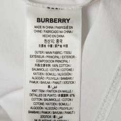 Pre Owned Burberry White Logo Embroidered Cotton Crew Neck T-Shirt S 
