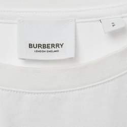 Pre Owned Burberry White Logo Embroidered Cotton Crew Neck T-Shirt S 
