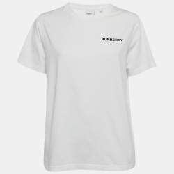 Pre Owned Burberry White Logo Embroidered Cotton Crew Neck T-Shirt S 