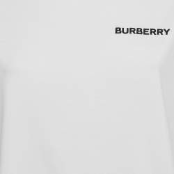 Pre Owned Burberry White Logo Embroidered Cotton Crew Neck T-Shirt S 