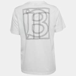 Pre Owned Burberry White Logo Embroidered Cotton Crew Neck T-Shirt S 