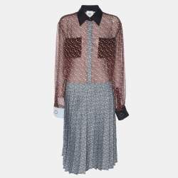 Pre Owned Burberry Red/Blue Monogram Print Chiffon Shirt Dress S