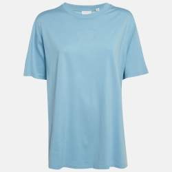 Pre Owned Burberry Blue Logo Embroidery Cotton Crew Neck T-Shirt XL