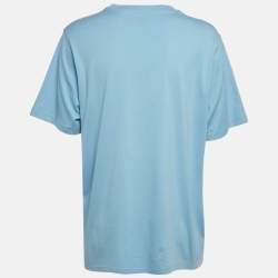 مملوكة مسبقًا Burberry Blue Logo Embroidery Cotton Crew Neck T-Shirt XL