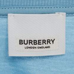 مملوكة مسبقًا Burberry Blue Logo Embroidery Cotton Crew Neck T-Shirt XL