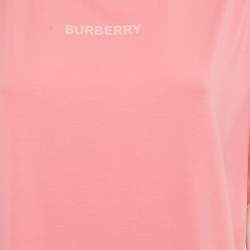 Pre Owned Burberry Pink Logo Print Cotton and Modal Crew Neck T-Shirt XL 