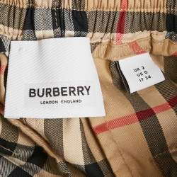 Pre Owned Burberry Beige Check Print Cotton Contrast Side Trim Louane Trousers XS