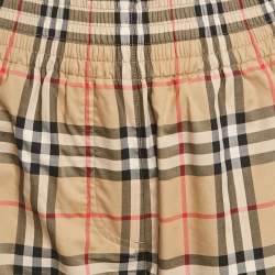 Pre Owned Burberry Beige Check Print Cotton Contrast Side Trim Louane Trousers XS