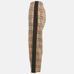 Pre Owned Burberry Beige Check Print Cotton Contrast Side Trim Louane Trousers XS