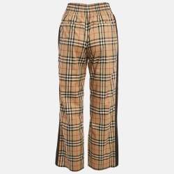 Pre Owned Burberry Beige Check Print Cotton Contrast Side Trim Louane Trousers XS