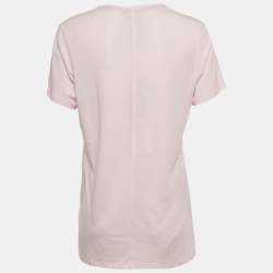 Pre Owned Burberry Pink Logo Embroidered Cotton V-Neck T-Shirt L