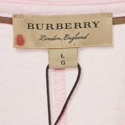 Pre Owned Burberry Pink Logo Embroidered Cotton V-Neck T-Shirt L