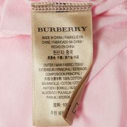 Pre Owned Burberry Pink Logo Embroidered Cotton V-Neck T-Shirt L
