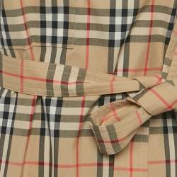 Pre Owned Burberry Beige Vintage Check Print Cotton Wrap Around Mini Dress S