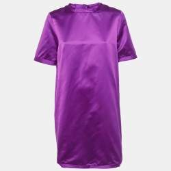 Pre Owned Burberry Purple Satin Shift Dress M