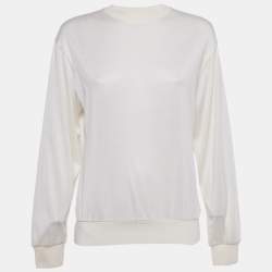 Pre Owned Burberry Ivory Logo Embroidered Silk Blend Sweatshirt XS