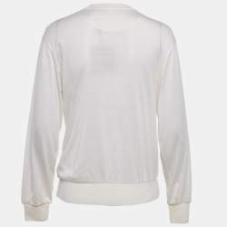 Pre Owned Burberry Ivory Logo Embroidered Silk Blend Sweatshirt XS