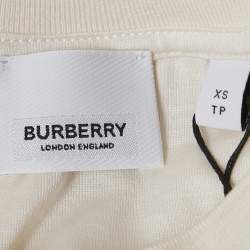 Pre Owned Burberry Ivory Logo Embroidered Silk Blend Sweatshirt XS