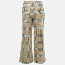 مملوكة مسبقًا Burberry Beige Check Print Wool Wide Leg Trousers S