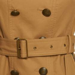 Pre Owned معطف ترنش قصير بربري بني بمزيج من القطن وتفاصيل جلد مقاس صغير جداً (اكس سمول)