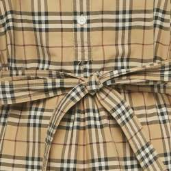 Pre Owned Burberry Beige Check Print Cotton Shirt Dress S 