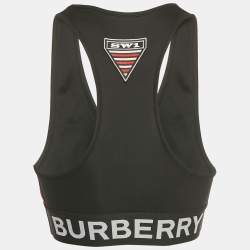 Pre Owned Burberry Black Logo Patch Jersey Sports Bra XS