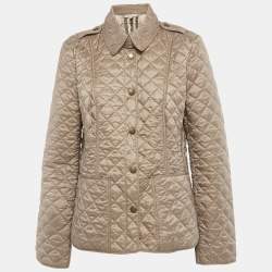 Pre Owned Burberry Light Brown Nylon Quilted Long Sleeve Jacket L