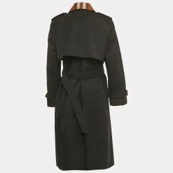 Pre Owned Burberry Black Checkered Print Collar Detail Cotton Sandridge Trench Coat L