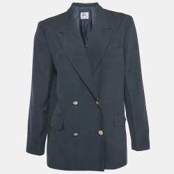 Pre Owned Burberry Navy Blue Wool Blend Double Breasted Blazer XL