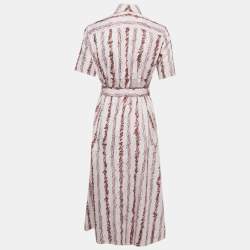 Pre Owned Burberry Pink Scribble Printed Cotton Belted Shirt Dress S