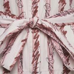 Pre Owned Burberry Pink Scribble Printed Cotton Belted Shirt Dress S