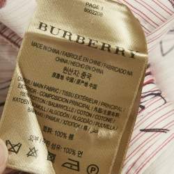 Pre Owned Burberry Pink Scribble Printed Cotton Belted Shirt Dress S