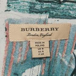 Pre Owned Burberry Green Reclining Figures Silk Trench Midi Dress S